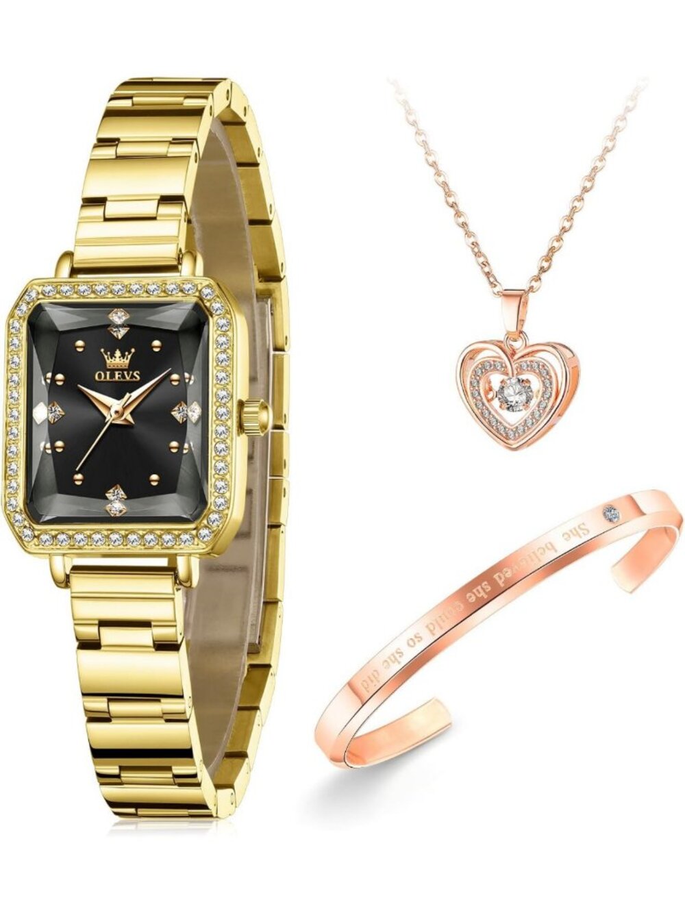 Chic Square Small Dial Diamond Watch Set for Women - Stylish Fashion Accessory